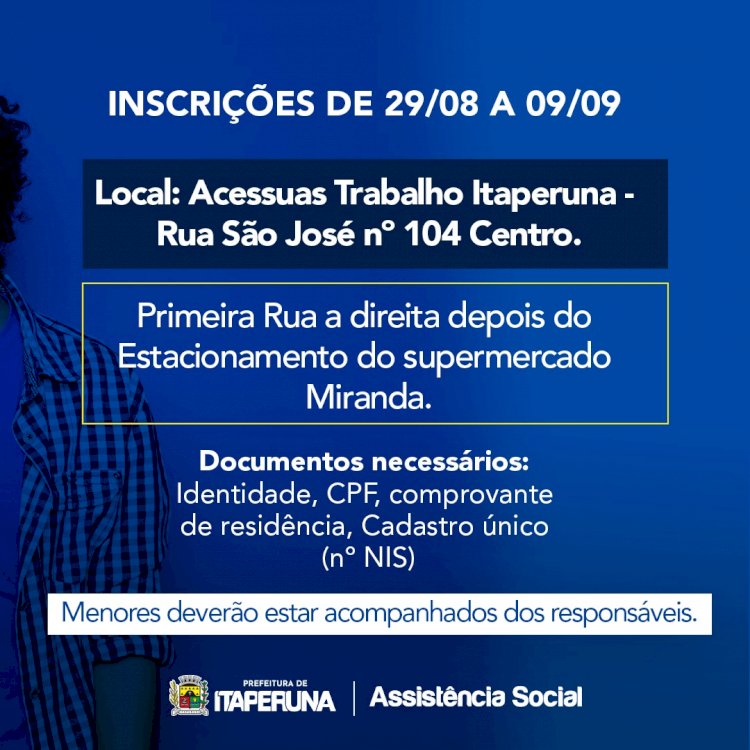 Secretaria de Assistência Social abrirá inscrições para o Projeto Jovem Alerta.