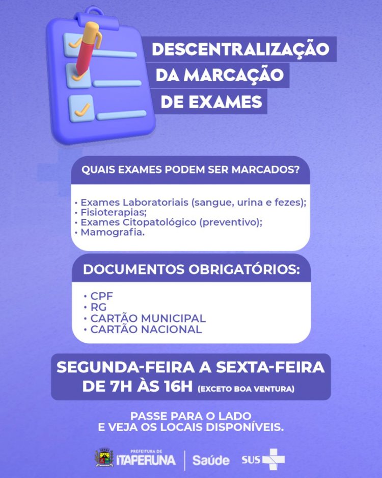 Secretaria de Saúde amplia o número de  UBS aptas a marcação  de exames.