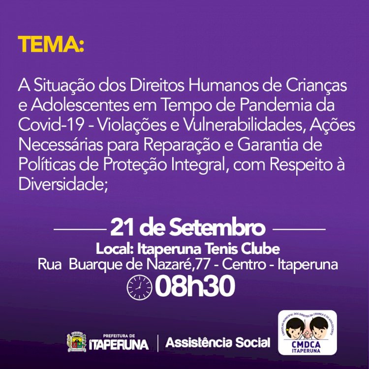 Estão abertas as inscrições para a 8ª Conferência Municipal dos Direitos da Criança e do Adolescente.