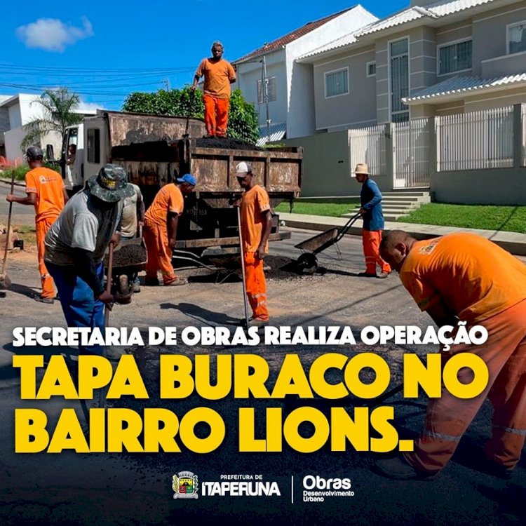 Secretaria de Obras realiza Operação Tapa Buraco no bairro Lions.