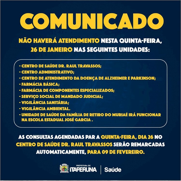 Comunicado - Secretaria Municipal de Saúde.