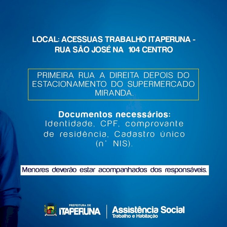 Secretaria de Assistência Social abrirá inscrições para o Projeto Jovem Alerta.