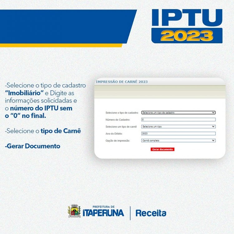 IPTU 2023 – Entenda como emitir o seu carnê online.