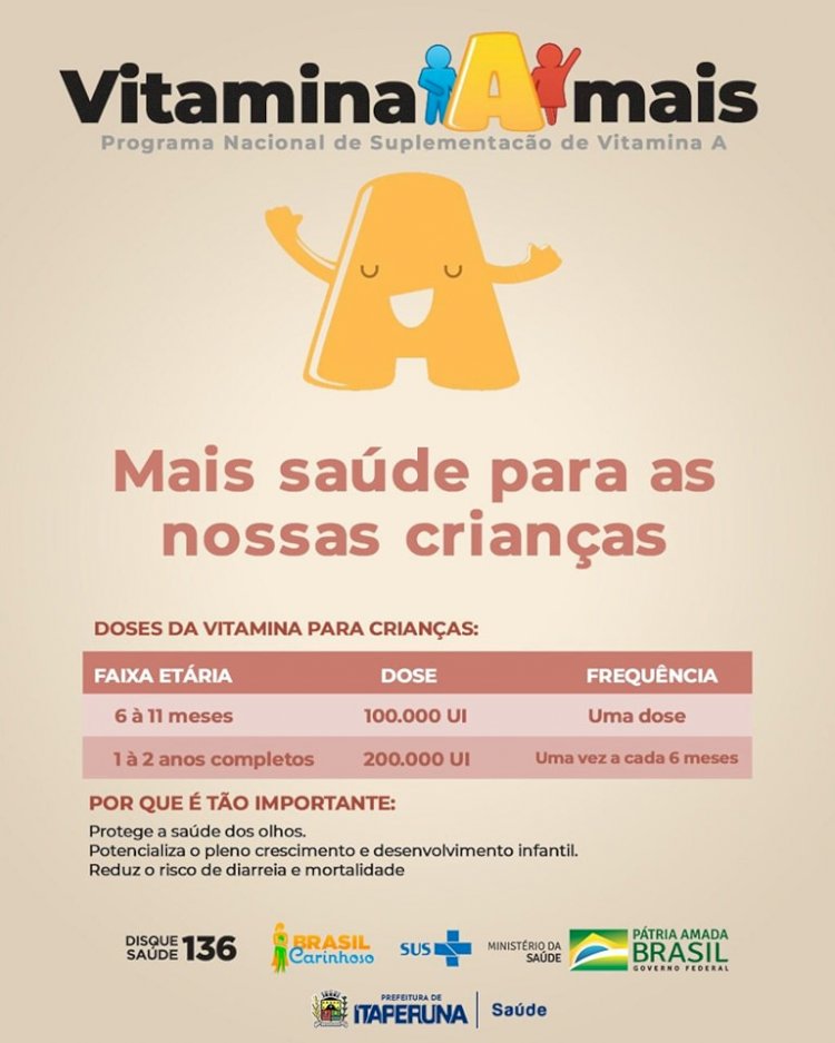 Suplementação de vitamina A é oferecida a crianças em Itaperuna.