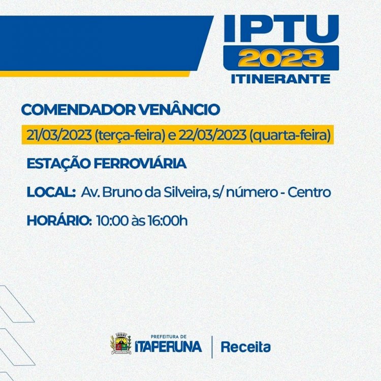 IPTU ITINERANTE 2023 - CALENDÁRIO