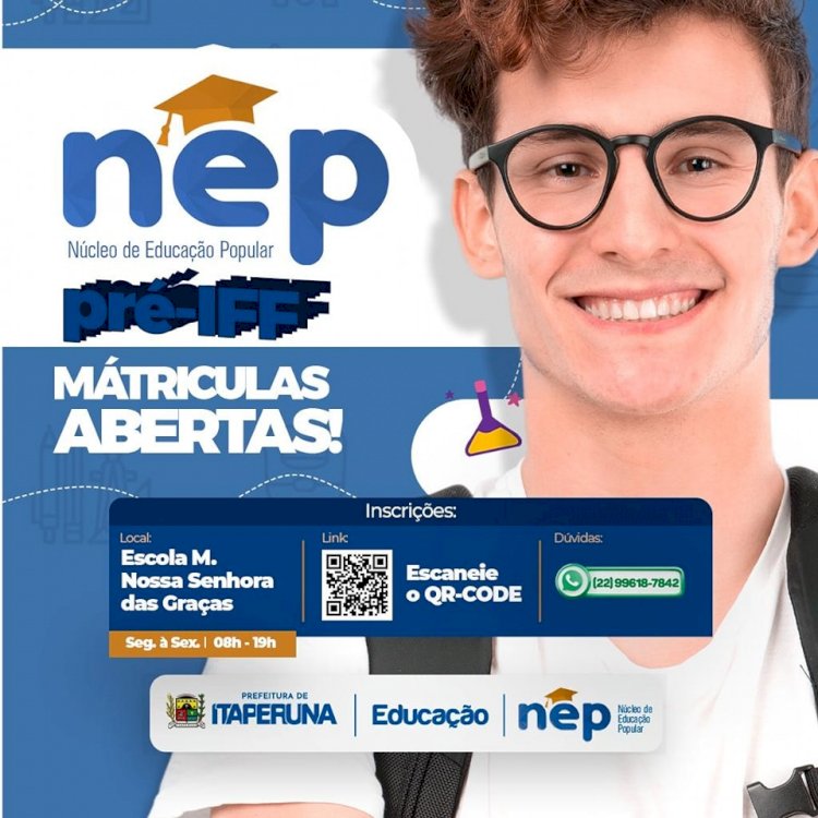 NEP abre inscrições para aulas preparatórias para o IFF e aulas de idiomas.