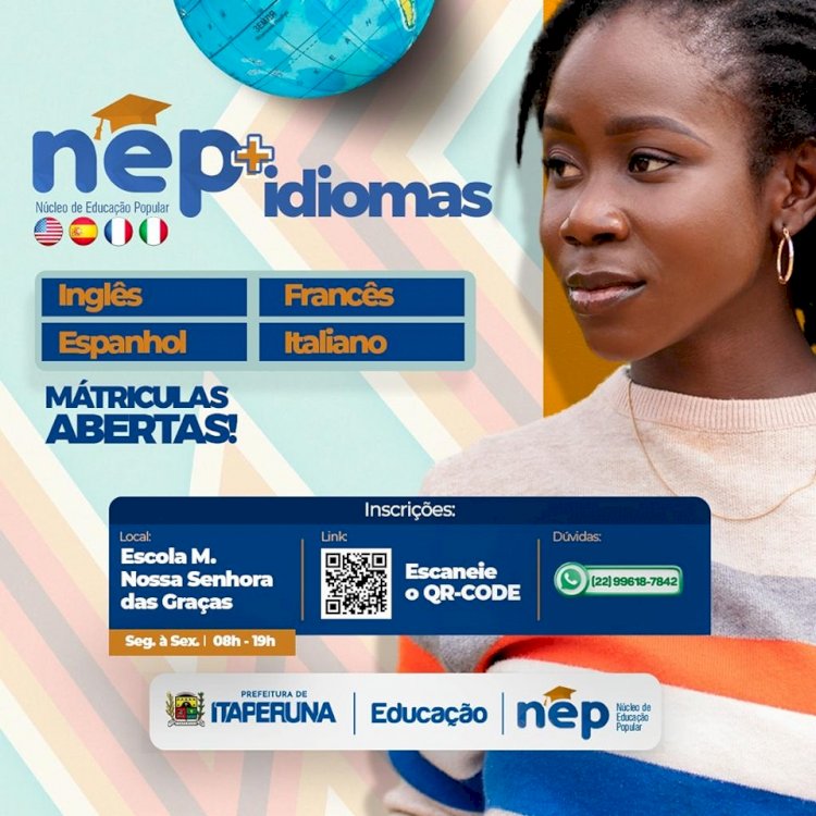 NEP abre inscrições para aulas preparatórias para o IFF e aulas de idiomas.