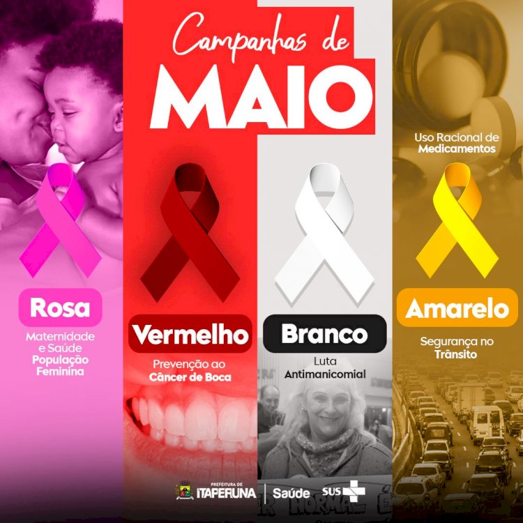 Secretaria de Saúde lança as campanhas Maio Rosa, Maio Vermelho, Maio Branco e Maio Amarelo.