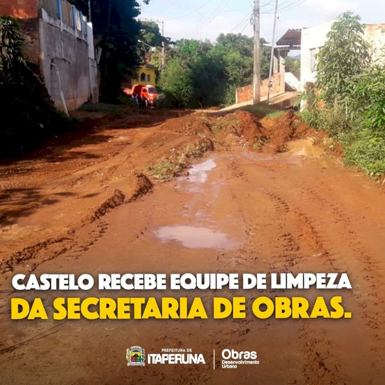 Castelo recebe equipe de limpeza da Secretaria de Obras.