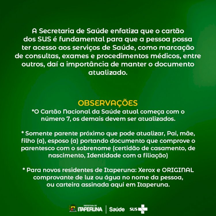 Seus Cartões Nacional e Municipal de Saúde estão atualizados?