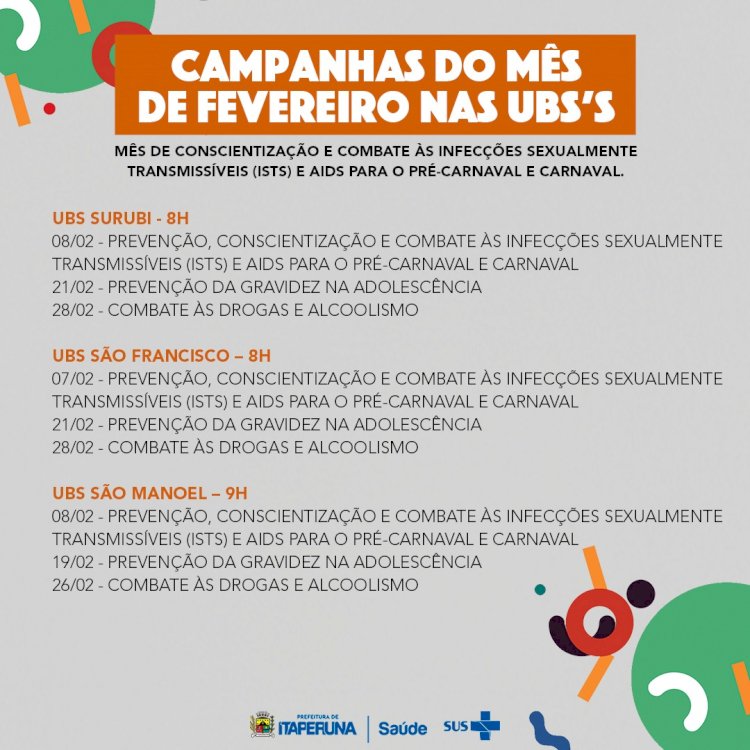 Programação da Secretaria de Saúde nas UBS's!