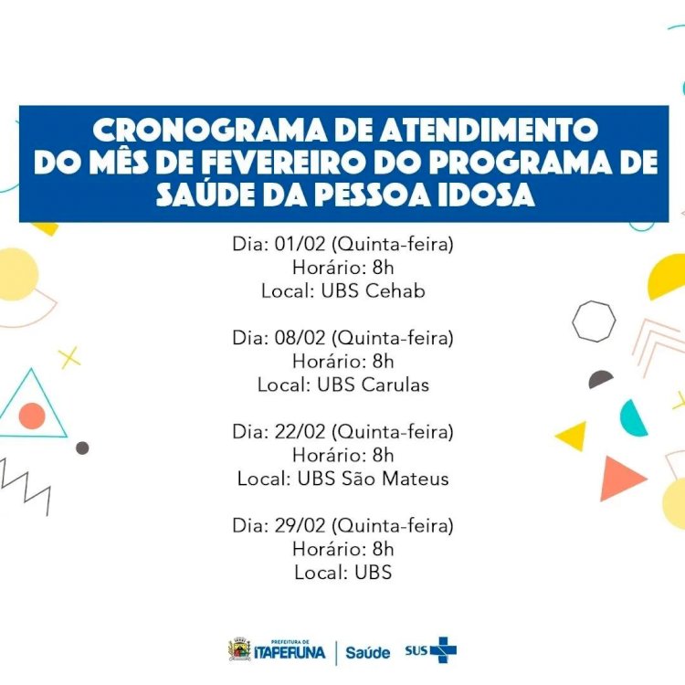 Programação mensal da Secretaria de Saúde.