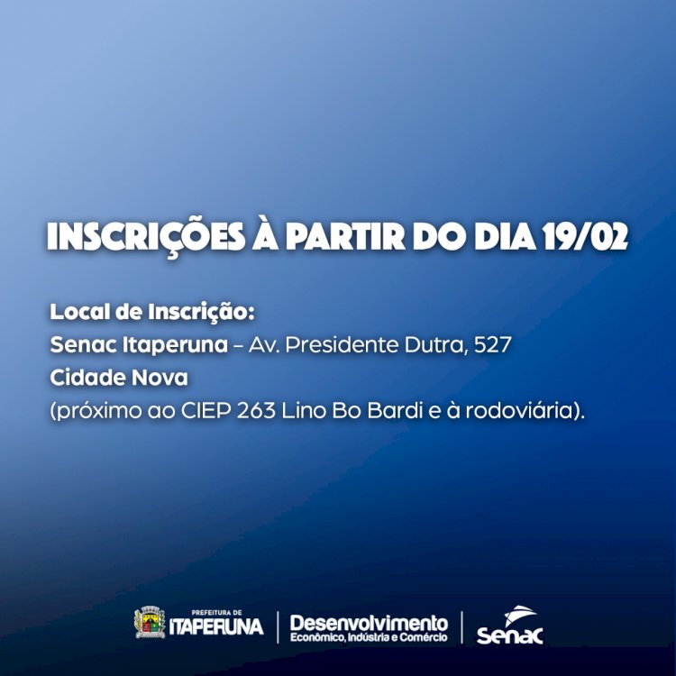 Secretaria de Indústria e Comércio em parceria com Senac oferecem cursos profissionalizantes gratuitos.