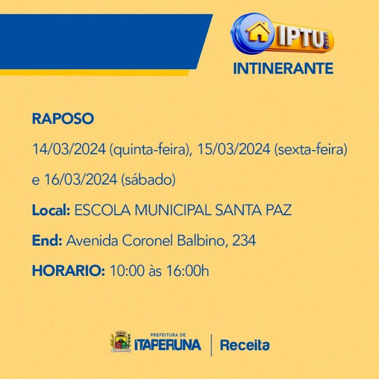 Calendário IPTU Itinerante 2024.