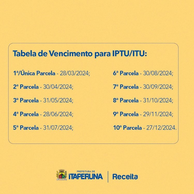 Calendário IPTU Itinerante 2024.