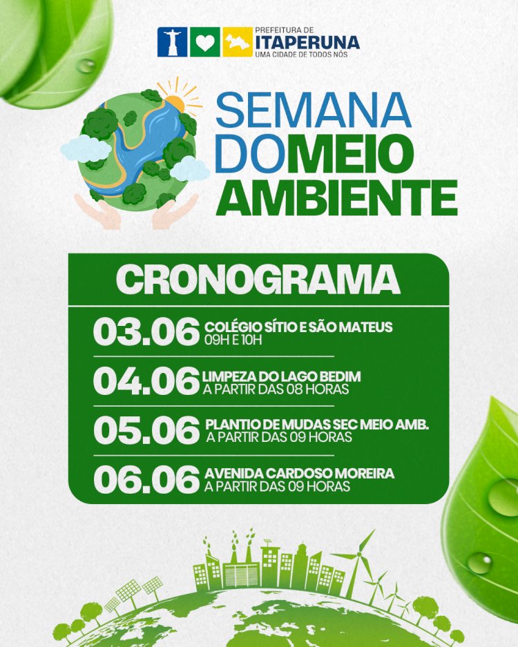 Prefeitura de Itaperuna promoverá ações especiais durante a Semana do Meio Ambiente